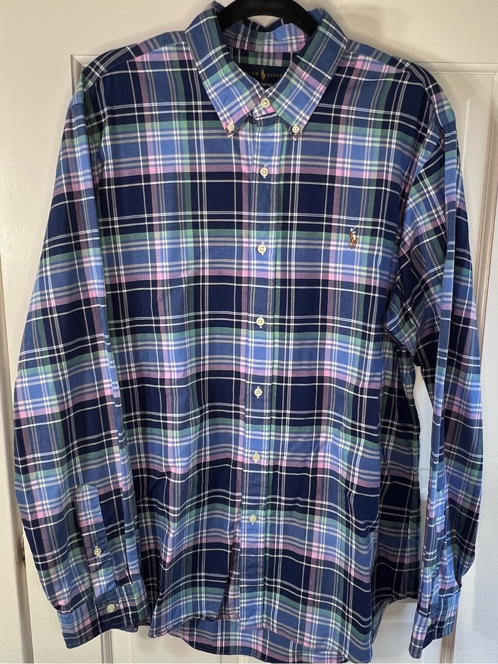 Polo Ralph Lauren Plaid Button Down Shirt, Blue/Pink/Green, Classic Fit, Size XL